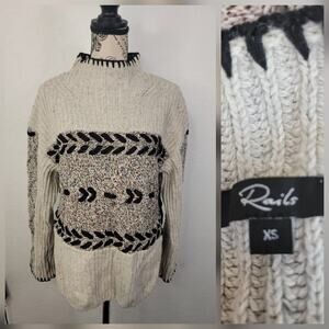Rails x Anthropologie Sweater SZ XS RAINI Heather Cables Gray Black Whipstitch